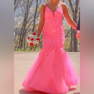 hot pink mermaid style prom dress